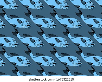 Fondo de pescado Koi por dibujo a mano. El arte es muy detallado en el estilo de arte en línea. Los peces y las flores son un patrón sin fisuras.
