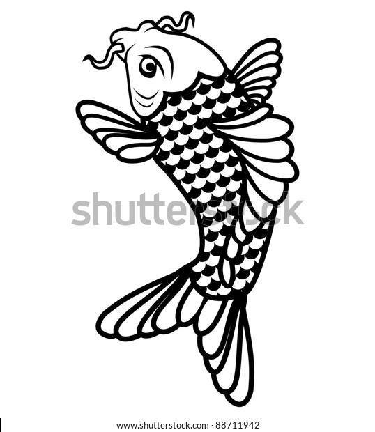 Koi Fish Black White Illustration Eps Stock Vector Royalty Free