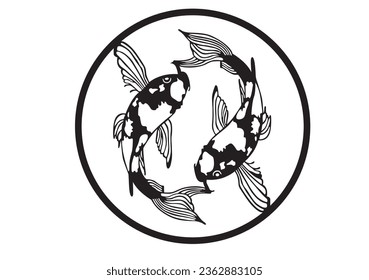 Pescado de Koi. Pescado de koi blanco y negro. Ilustración vectorial.