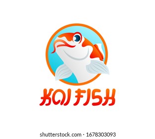 Koi fish or carp fish cartoon character, illustration and logo design. Japan culture, aquarium and underwater life, vector design