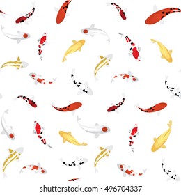 Koi fish or Carps on white seamless pattern