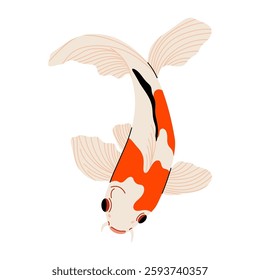 Koi fish. Cartoon koifish icon, minimal colorful oriental carp decorative element for print design, flat underwater character. Vector isolated illustration.