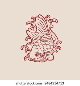 Diseño de logo de personaje de pez Koi diseño de camiseta de Ilustración vectorial	