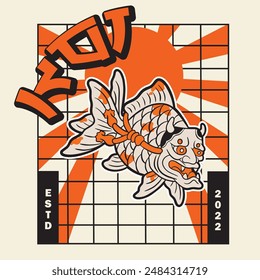 Koi fish character logo design vector illustration t-shirt design	