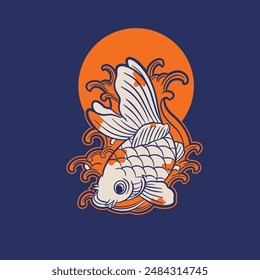 Koi Fisch Charakter Logo Design Vektorillustration T-Shirt Design	