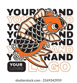 Koi fish character logo design vector illustration t-shirt design