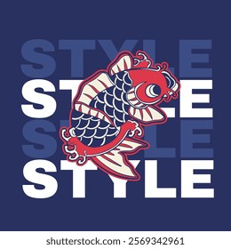 Koi fish character logo design vector illustration t-shirt design