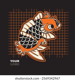 Koi fish character logo design vector illustration t-shirt design