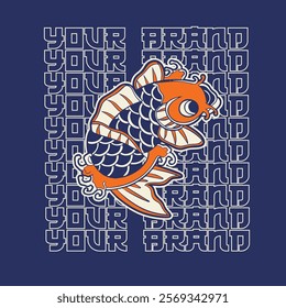 Koi fish character logo design vector illustration t-shirt design