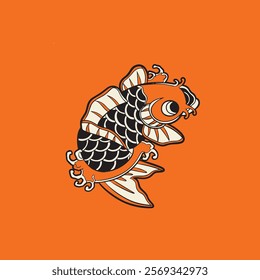 Koi fish character logo design vector illustration t-shirt design