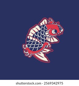 Koi fish character logo design vector illustration t-shirt design