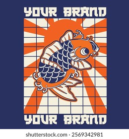 Koi fish character logo design vector illustration t-shirt design