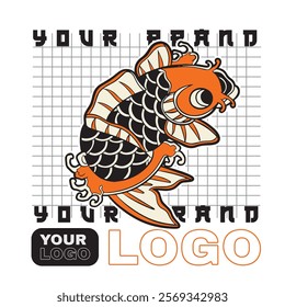 Koi fish character logo design vector illustration t-shirt design