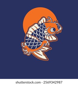 Koi fish character logo design vector illustration t-shirt design