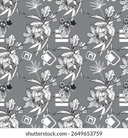 Koi fish and chrysanthemum pattern by hand drawing.Tattoo art highly detailed in line art style