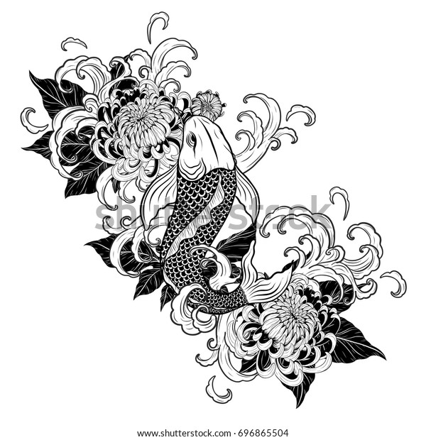 Koi Fish Chrysanthemum Tattoo By Hand Stock Vector Royalty Free