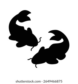 Koi Fish Circle Silhouette Vector, Yin Yang Inspired Japanese Tattoo Icon.