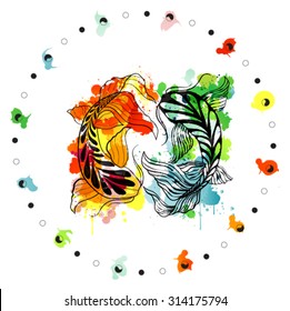 Koi Fish colored vector print design