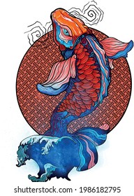 Koi fish colourful illustration on the white background