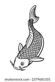 A koi fish design. Outline style. You can give color you want. Vector illustration