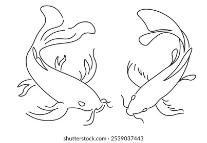 koi fish em estilo doodle em vetor. elemento para decoração design de cartão postal impressão adesivo animação cartaz fundo