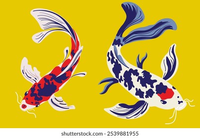 koi fish em estilo doodle em vetor. elemento para decoração design de cartão postal impressão adesivo animação cartaz fundo