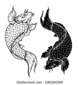 Koi Fish Dot Vector.dot Art Koi Carp Isolate On White Background.Japanese Koi Tattoo Design.