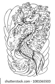 koi fish dot vector.dot art Koi carp isolate on white background.Japanese koi tattoo design.