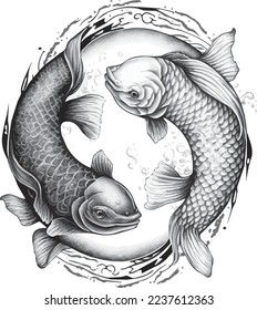 Koi fish forming the yin and yang