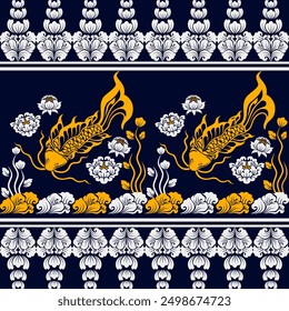 koi pez patrón de oro, siluetas estilo dibujado a mano ilustración para mantas de tela Alfombras Azulejos
