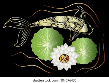 Koi Fish and Hibiscus Line