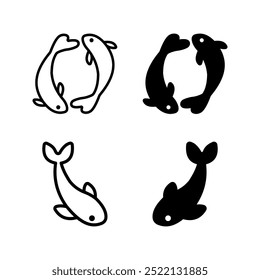 koi fish icon set. sinal do animal cor editável