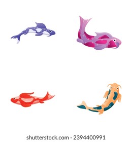 Koi fish icons set cartoon vector. Colorful japanese carp. Decorative fish