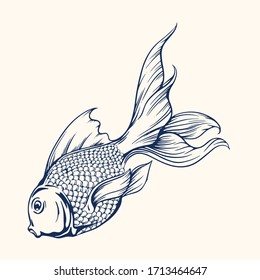 Arte de línea vectorial de pescado Koi