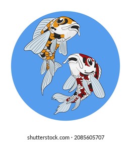 Koi fish illustration with blue circle background