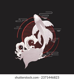 koi fish illustration design for sukajan is mean japan traditional cloth or t-shirt with digital hand drawn Embroidery Men T-shirts Summer Casual Short Sleeve Hip Hop T Shirt Streetwear