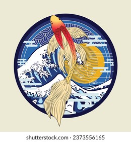 koi fish illustration design for sukajan is mean japan traditional cloth or t-shirt with digital hand drawn Embroidery Men T-shirts Summer Casual Short Sleeve Hip Hop T Shirt Streetwear