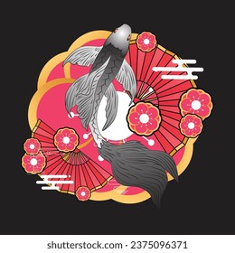 koi fish illustration design for sukajan is mean japan traditional cloth or t-shirt with digital hand drawn Embroidery Men T-shirts Summer Casual Short Sleeve Hip Hop T Shirt Streetwear