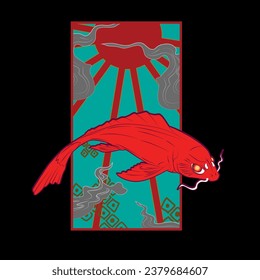 koi fish illustration design for sukajan is mean japan traditional cloth or t-shirt with digital hand drawn Embroidery Men T-shirts Summer Casual Short Sleeve Hip Hop T Shirt Streetwear