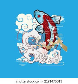 ilustración de peces koi al estilo japonés