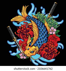 Ilustración de pescado de Koi con vector de poblaciones de calidad superior