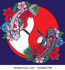 Ilustración de pescado de Koi con vector de poblaciones de calidad superior