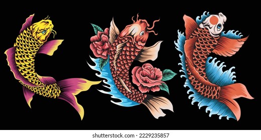 Koi fish illustration set in detailed style