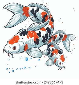 Koi fish illustration vector, Koi plain art 