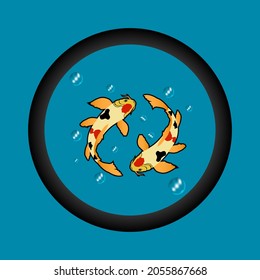 koi fish illustration with water bubbles
