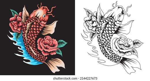 koi fish japan vector illustration