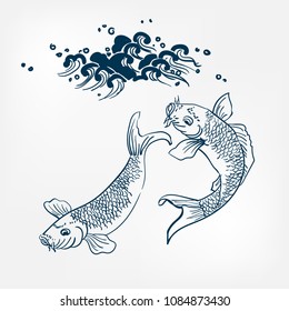 boceto de diseño de estilo pintado japonés de pescado koi elemento vectorial