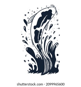 koi fish jump from water premium Vector Illustration tshirt design