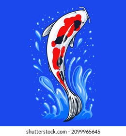 salto de pescado koi de agua premium Vector Ilustración diseño de camisetas