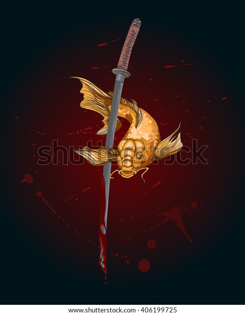 Koi Fish Katana Sword Tattoo Koi Stock Vector Royalty Free